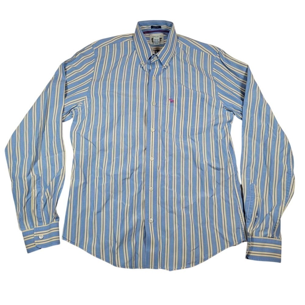 Abercrombie and Fitch Men's Button Down Shirt Sz L Blue Yellow Striped Muscle